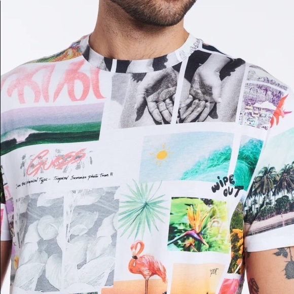Guess | Short Sleeves Postcard Tee Mens Size M Organic Cotton Crewneck Pullover - Picture 2 of 14